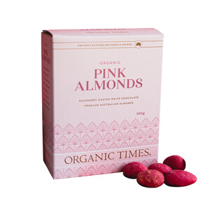 Organic Times Organic White Chocolate Pink Almonds 130g