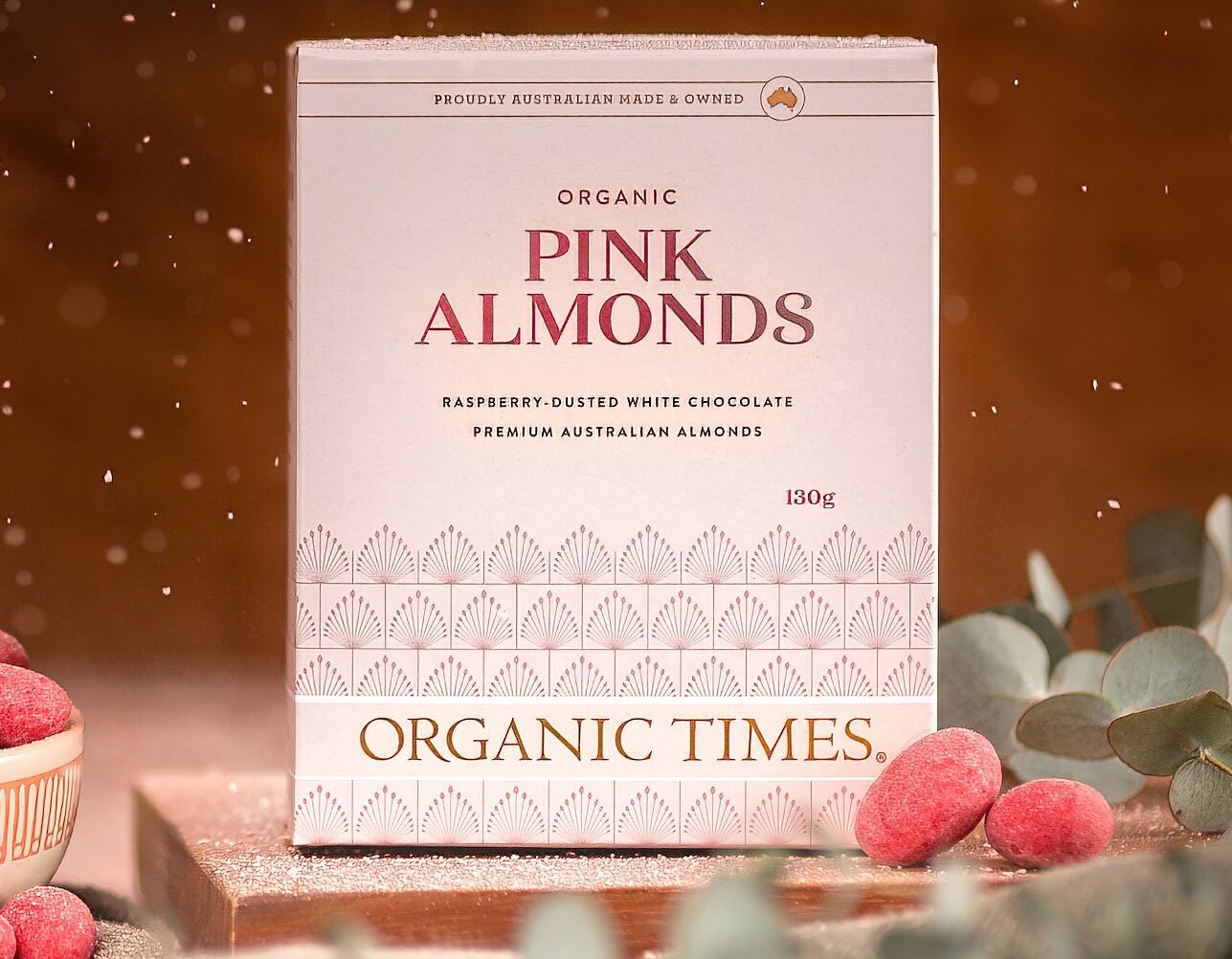 Organic Times Organic White Chocolate Pink Almonds 130g, view 5 of 5