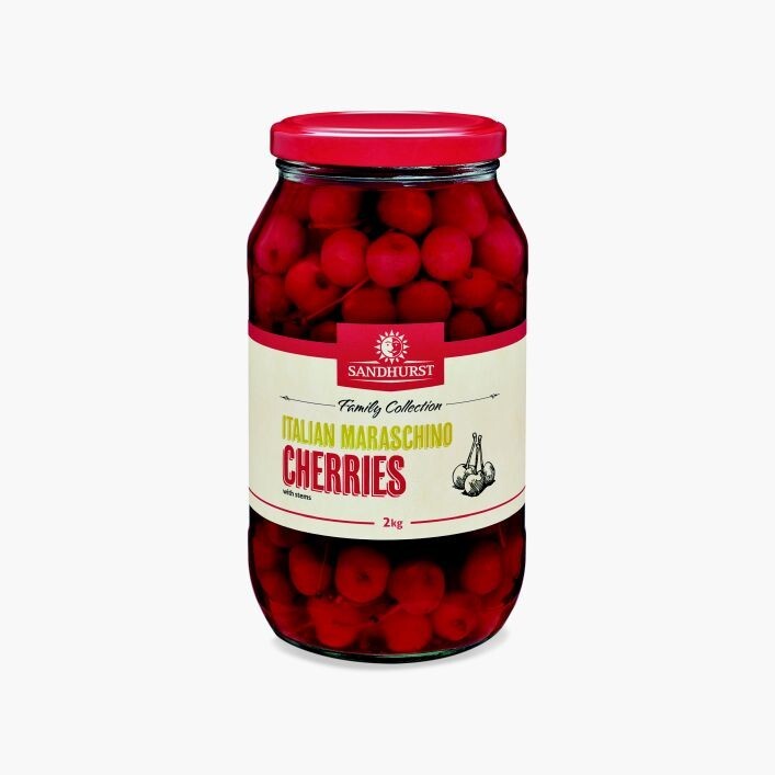 Sandhurst Red Maraschino Cherries - with Stem 2kg