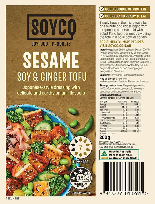 Soyco Soyfood Products Sesame, Soy and Ginger Tofu 200g